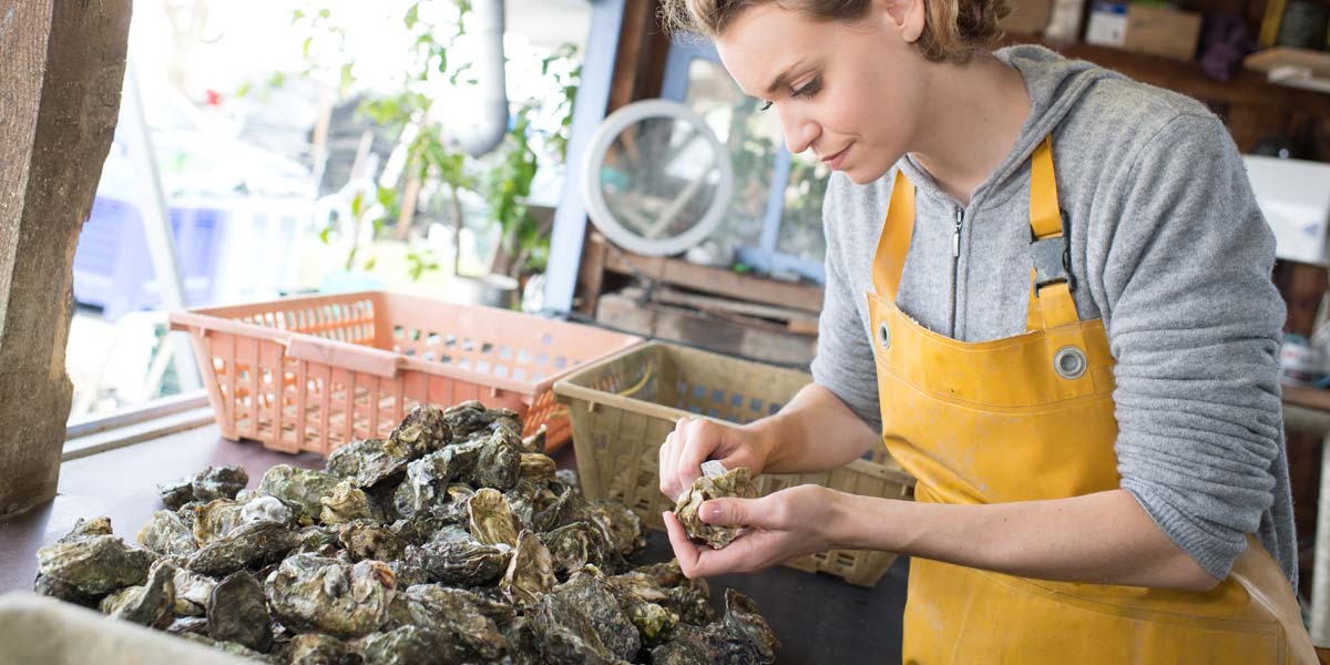 Austern von einem Fischhändler aus Saint-Brevin geschält