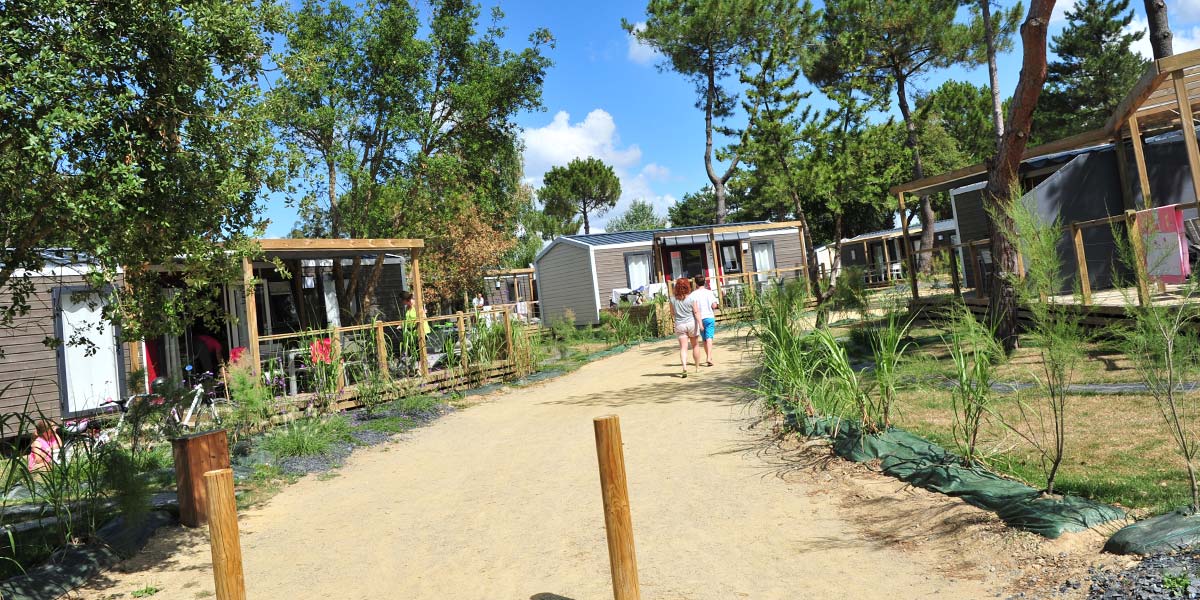 Allée sablonneuse du village piétonnier Premium au camping Le Fief