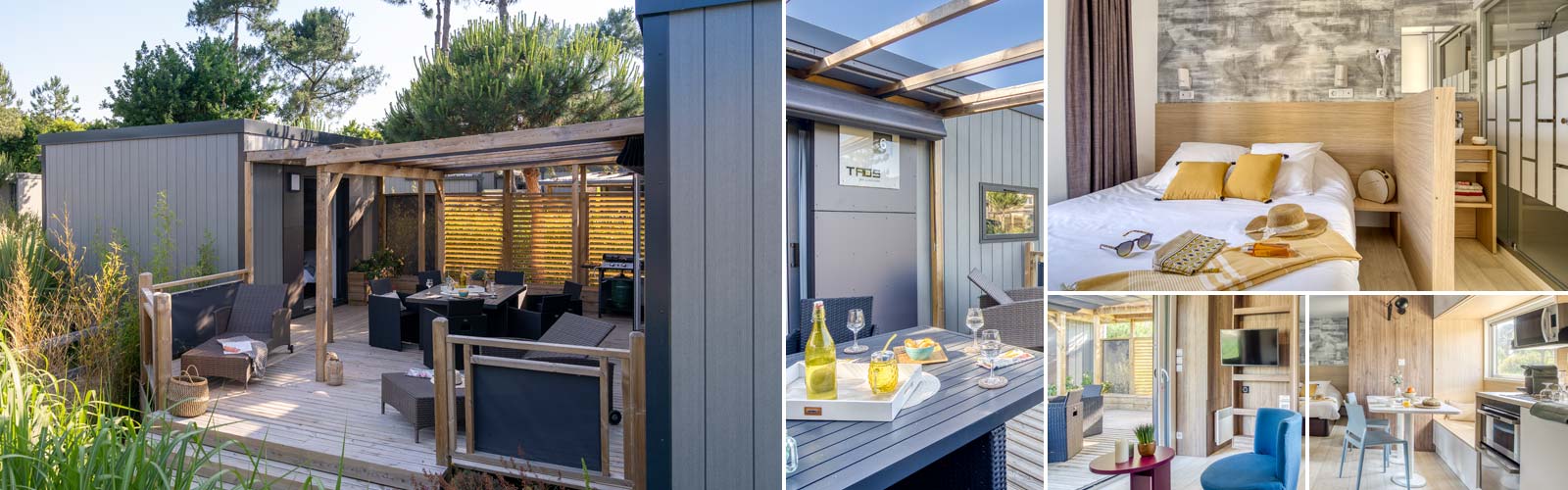 General view of the Taos Twins mobile home at Le Fief campsite in Loire-Atlantique