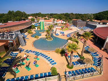 Aerial view of Le Fief campsite's outdoor swimming pools