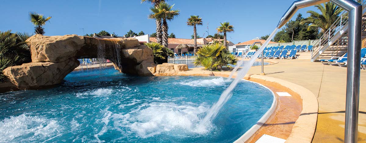 Water jets in the aquatic area of Le Fief campsite in Saint-Brevin