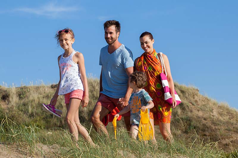 Family of campers on the dunes of Saint-Brevin beach